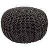 Handknuten svart pouf, rund sittkudde för hemmet.