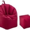 Bekvämt beanbag set i rött med tillhörande fotpall för avkoppling.