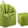 Grönt beanbag set med avföringssäte för avkoppling och relaxation.