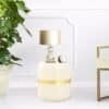 Elegant lampbord Softy Beverley i vitt med guldband, modern inredning.