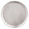 Rund silverfärgad aluminiumssoffbord med texturerad yta.