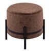 Rund sittstol i brunt stoff med svart metallben, modern design.