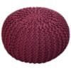 Röd stickad sittpall pouf för hemmet, 2-pack, Ø 55 cm, höjd 37 cm.