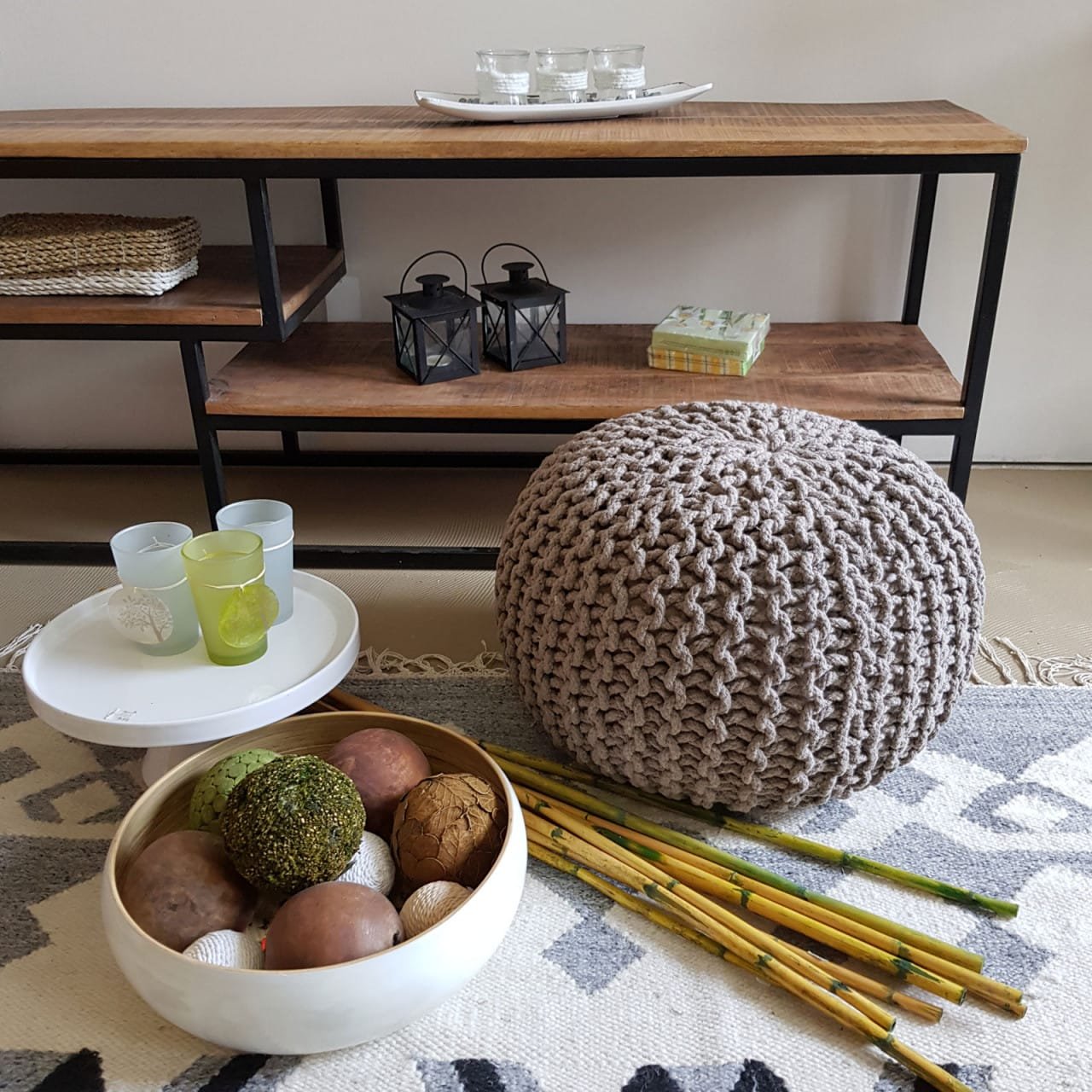 Stickpall pouf Ø 45 cm sittplats stickgolv kudde höjd 30 cm- beige 4 Stickpall pouf Ø 45 cm sittplats stickgolv kudde höjd 30 cm- beige - Bild 4