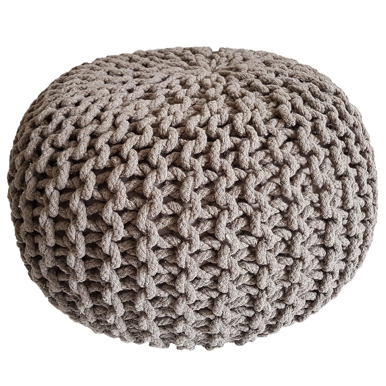 Stickpall pouf Ø 45 cm sittplats stickgolv kudde höjd 30 cm- beige 1 Stickad pall Puff - beige