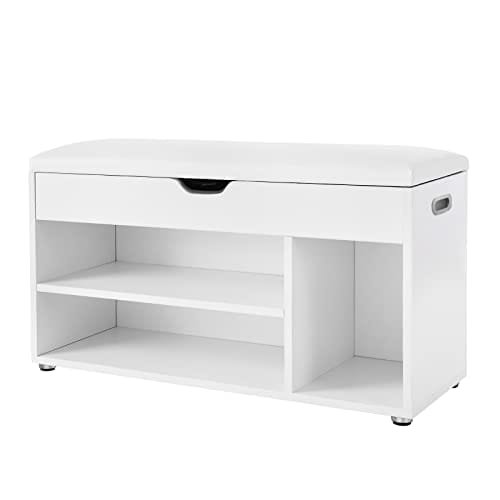 VASAGLE trä skobänk, Paaed förvaringssits, hallskåp med 2 hyllor, vit 1 skobänk