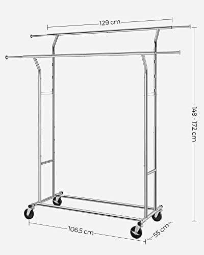 Heavy Duty Metal Coat Rack Stand 110 Kg Heavy Duty Clothing Rack på Hjul Längd 129-169 Cm Chrome 3 Heavy Duty Metal Coat Rack Stand 110 Kg Heavy Duty Clothing Rack på Hjul Längd 129-169 Cm Chrome - Bild 3