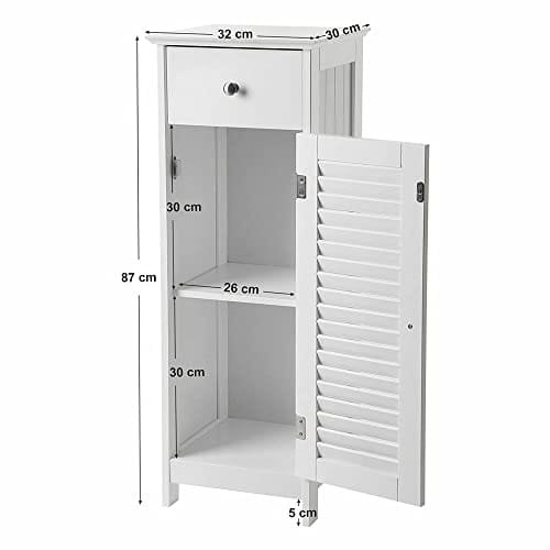 Vasagle, sängskåp, förvaring för badrum, trä med låda, lamellör, vit 4 Vasagle, sängskåp, förvaring för badrum, trä med låda, lamellör, vit - Bild 4