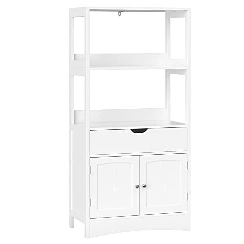Vasagle stor garderob med låda, 2 öppna hyllor och dubbla dörrar, vit 1 garderob