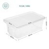 Skobox för skor i transparent plast med måttangivelser.
