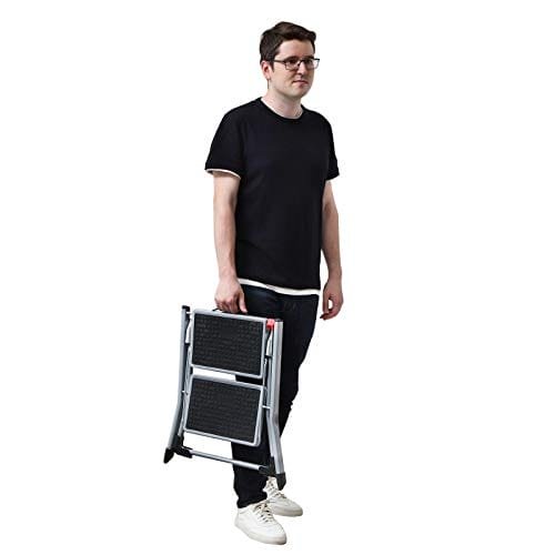 2-stegs Stege, Fällbar Stege, 20 Cm Breda Trappor Täckta med Glidgummi, med Handtag, Max. Statisk Belastning 150 Kg, Stål, Grå Och Svart 6 2-stegs Stege, Fällbar Stege, 20 Cm Breda Trappor Täckta med Glidgummi, med Handtag, Max. Statisk Belastning 150 Kg, Stål, Grå Och Svart - Bild 6