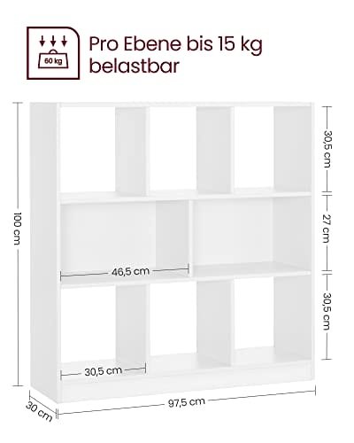 Vasagle bokhylla, träbokhylla med öppna cubbies, vit 3 Vasagle bokhylla, träbokhylla med öppna cubbies, vit - Bild 3