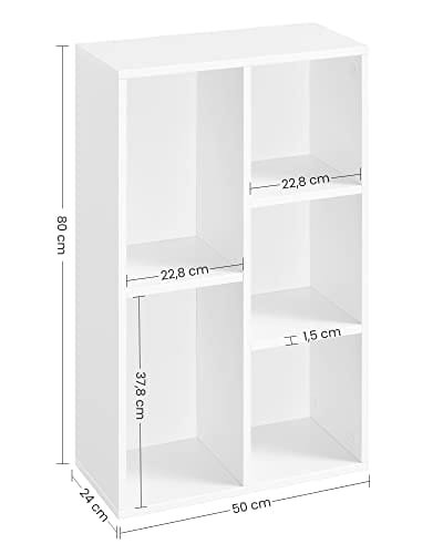 Vasagle träbarn bokhylla med 5 fack, golvstående lagringsenhet för filer, dekor, vit 3 Vasagle träbarn bokhylla med 5 fack, golvstående lagringsenhet för filer, dekor, vit - Bild 3