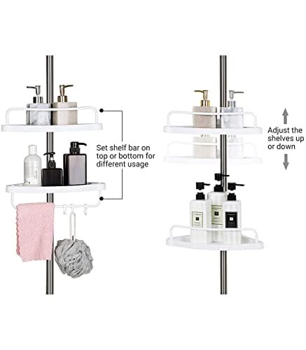 Songmics Justerbar badrumshörrehylla, teleskopisk dusch Caddy , vit och silver 6 Songmics Justerbar badrumshörrehylla, teleskopisk dusch Caddy , vit och silver - Bild 6
