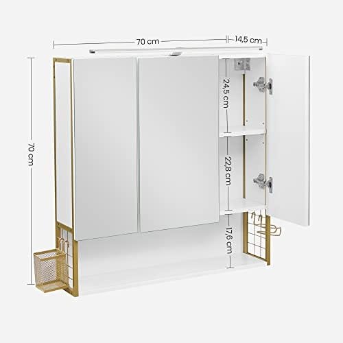 VASAGLE badrums spegelskåp med belysning, badrumsskåp, väggskåp för badrum, vitguld 6 VASAGLE badrums spegelskåp med belysning, badrumsskåp, väggskåp för badrum, vitguld - Bild 6