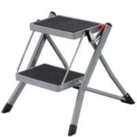 2-stegs Stege, Fällbar Stege, 20 Cm Breda Trappor Täckta med Glidgummi, med Handtag, Max. Statisk Belastning 150 Kg, Stål, Grå Och Svart