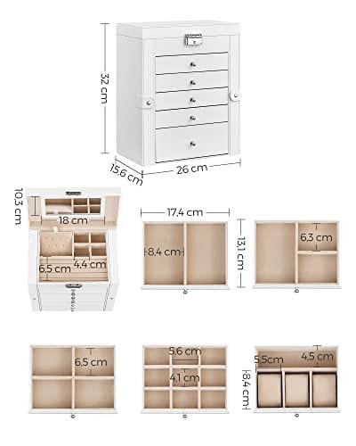 Smyckeskrin i Trä 6-lagers Smyckesskåp - Vit 4 Smyckeskrin i Trä 6-lagers Smyckesskåp - Vit - Bild 4