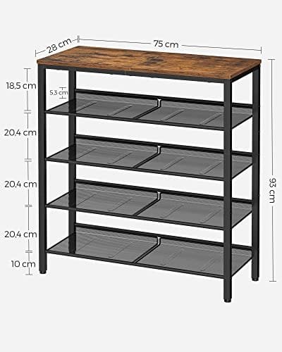 5-tier Sko Rack, Tall Shoe Storage med 4 Mesh Hyllor Och Stor Topp För Väskor, Utrymme För Entré, Hall, Stål, Industri, Rustikbrun Och Svart 4 5-tier Sko Rack, Tall Shoe Storage med 4 Mesh Hyllor Och Stor Topp För Väskor, Utrymme För Entré, Hall, Stål, Industri, Rustikbrun Och Svart - Bild 4