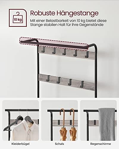 VASAGLE klädhängare, klädstativ med skoförvaringsbänk, 4-i-1-design, greige och svart 3 VASAGLE klädhängare, klädstativ med skoförvaringsbänk, 4-i-1-design, greige och svart - Bild 3