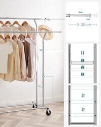 Heavy Duty Metal Coat Rack Stand 110 Kg Heavy Duty Clothing Rack på Hjul Längd 129-169 Cm Chrome 4 Heavy Duty Metal Coat Rack Stand 110 Kg Heavy Duty Clothing Rack på Hjul Längd 129-169 Cm Chrome - Bild 4
