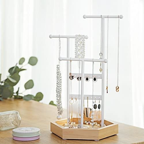 Jewelery Display Stand Holder, Metal Wood Smycken Trädhalsband, Armband, Örhängen, Tappar, Ringar, Presentflickor Kvinnor, White 2 Jewelery Display Stand Holder, Metal Wood Smycken Trädhalsband, Armband, Örhängen, Tappar, Ringar, Presentflickor Kvinnor, White - Bild 2
