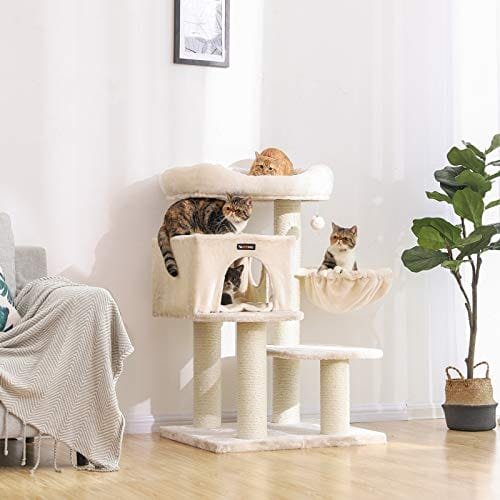 FEANDREA Cat Tree, Cat Tower XXL, Cat Condo justerbara enheter, kattleksaker, beige 2 FEANDREA Cat Tree, Cat Tower XXL, Cat Condo justerbara enheter, kattleksaker, beige - Bild 2