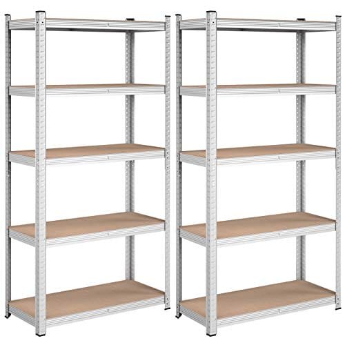 SONGMICS 5-lagers hyllor, set med 2 stålhyllor för förvaring, silver 1 hyllor