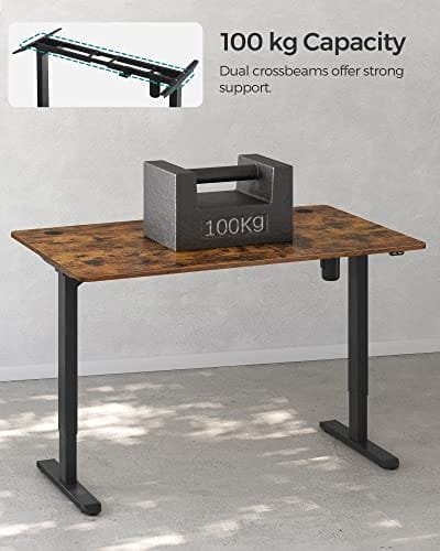 Elektriskt Skrivbord, Skrivbord, Bordsram med Motor, Kontinuerlig Höjdjustering, Längdjusterbar, 140 X 70 X 73-114 Cm, Stål, Vintage Brun/svart 6 Elektriskt Skrivbord, Skrivbord, Bordsram med Motor, Kontinuerlig Höjdjustering, Längdjusterbar, 140 X 70 X 73-114 Cm, Stål, Vintage Brun/svart - Bild 6