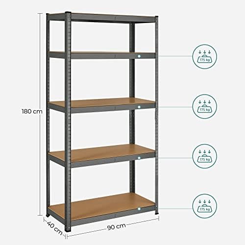 5-ters Hyllenhet, Stålhyllenhet För Förvaring, Verktygsfri Enhet, För Garage, Skjul, Lastkapacitet 875 Kg, 40 X 90 X 180 Cm, Grå 5 5-ters Hyllenhet, Stålhyllenhet För Förvaring, Verktygsfri Enhet, För Garage, Skjul, Lastkapacitet 875 Kg, 40 X 90 X 180 Cm, Grå - Bild 5