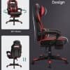 Justerbar gaming- och kontorsstol med ergonomisk design i svart och rött.