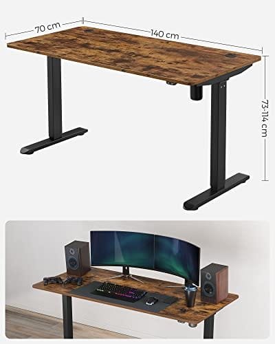 Elektriskt Skrivbord, Skrivbord, Bordsram med Motor, Kontinuerlig Höjdjustering, Längdjusterbar, 140 X 70 X 73-114 Cm, Stål, Vintage Brun/svart 3 Elektriskt Skrivbord, Skrivbord, Bordsram med Motor, Kontinuerlig Höjdjustering, Längdjusterbar, 140 X 70 X 73-114 Cm, Stål, Vintage Brun/svart - Bild 3