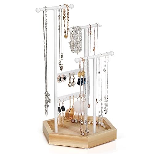 Jewelery Display Stand Holder, Metal Wood Smycken Trädhalsband, Armband, Örhängen, Tappar, Ringar, Presentflickor Kvinnor, White 5 Jewelery Display Stand Holder, Metal Wood Smycken Trädhalsband, Armband, Örhängen, Tappar, Ringar, Presentflickor Kvinnor, White - Bild 5