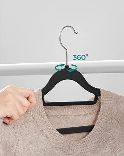 Songmics Velvet Hangers, 20 klädrock hängare, icke-halk, 360 ° svängbar krok, svart 7 Songmics Velvet Hangers, 20 klädrock hängare, icke-halk, 360 ° svängbar krok, svart - Bild 7