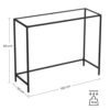 Svart metallkonsolbord med glasytor, 80 cm högt, 100 cm brett, 35 cm djupt.