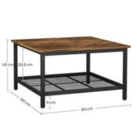 VASAGLE Soffbord, fyrkantigt cocktailbord med rymlig bordsskiva, rustikt brunt och svart 5 VASAGLE Soffbord, fyrkantigt cocktailbord med rymlig bordsskiva, rustikt brunt och svart - Bild 5