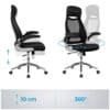Ergonomisk kontorsstol med justerbar höjd och 360 graders rotation.