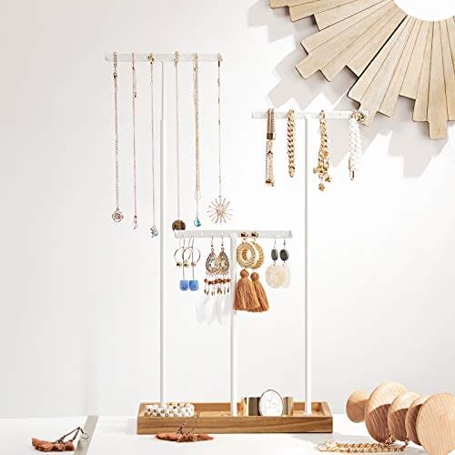 2-i-1 Smyckesuppskärmshållare, Smycken Rackträd, 3 T-form Metallstänger med Hål, Förvaringsbricka, Justerbar, Lång Halsbandsarmband Örhänge, Rustik Brun Och Vit 3 2-i-1 Smyckesuppskärmshållare, Smycken Rackträd, 3 T-form Metallstänger med Hål, Förvaringsbricka, Justerbar, Lång Halsbandsarmband Örhänge, Rustik Brun Och Vit - Bild 3