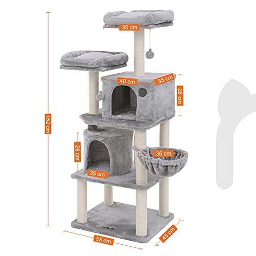 Feandrea Cat Tree, Tall Cat Tower, 2 grottor, ljusgrå 3 Feandrea Cat Tree, Tall Cat Tower, 2 grottor, ljusgrå - Bild 3