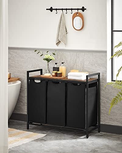 Vasagle tvättkorg, tvätthamper, tvättstersporter med 3 utdragbara svart 2 Vasagle tvättkorg, tvätthamper, tvättstersporter med 3 utdragbara svart - Bild 2