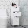 Vitt badrumsskåp med fyra lådor i modern design för förvaring.