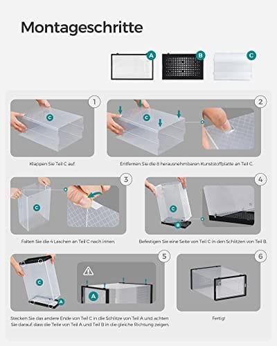 Songmics LSP007B18 Skokartonger Paket med 18 hopfällbara och stapelbara upp till storlek 46 Transparent Black 7 Songmics LSP007B18 Skokartonger Paket med 18 hopfällbara och stapelbara upp till storlek 46 Transparent Black - Bild 7