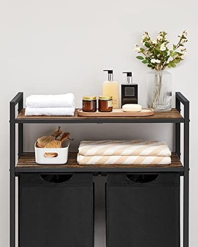 VASAGLE tvättkorgar, tvättsorterare, 2 förvaringshyllor, 46L kapacitet Rustik brun 3 VASAGLE tvättkorgar, tvättsorterare, 2 förvaringshyllor, 46L kapacitet Rustik brun - Bild 3