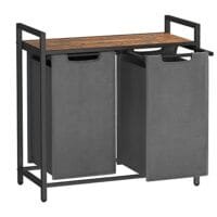 Vasagle dubbel tvättkorg med två fack, Oxford-tyg, rustikbrun och grå - Perfekt för sortering av tvätt och extra förvaring