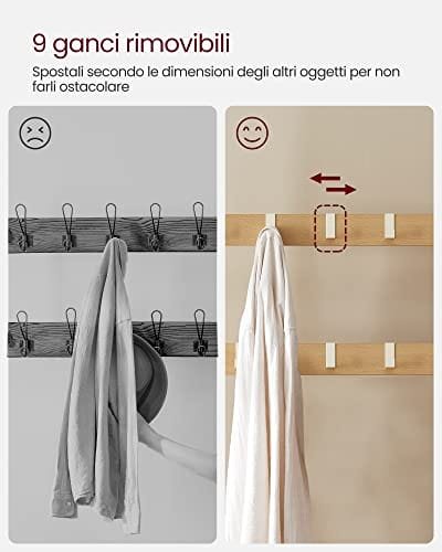 VASAGLE klädhängare, klädstativ med skoförvaringsbänk, 4-i-1-design, ek och grädde 4 VASAGLE klädhängare, klädstativ med skoförvaringsbänk, 4-i-1-design, ek och grädde - Bild 4