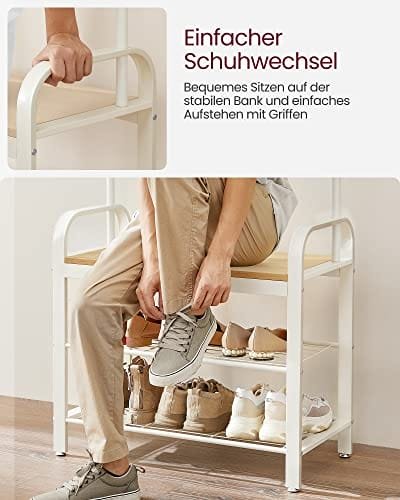 VASAGLE klädhängare, klädstativ med skoförvaringsbänk, 4-i-1-design, ek och grädde 5 VASAGLE klädhängare, klädstativ med skoförvaringsbänk, 4-i-1-design, ek och grädde - Bild 5