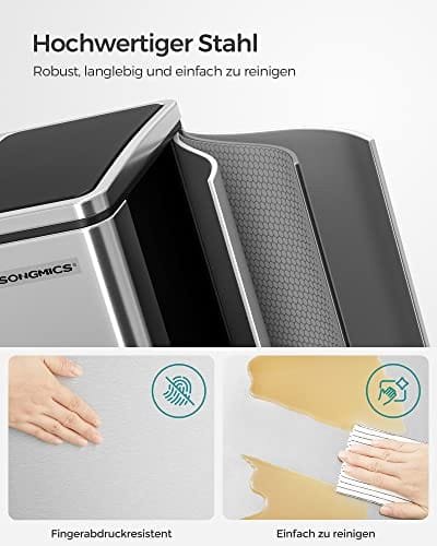 SONGMICS återvinningskärl, 2 x 15L stålsoptunna, stegkärl, silver och svart 3 SONGMICS återvinningskärl, 2 x 15L stålsoptunna, stegkärl, silver och svart - Bild 3