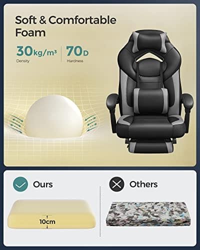 Gaming Chair, Office Racing Chair med Fotstöd, Ergonomisk Design, Justerbart Nackstöd, Ländryggstöd, 150 Kg Viktkapacitet, Svart Och Grå 7 Gaming Chair, Office Racing Chair med Fotstöd, Ergonomisk Design, Justerbart Nackstöd, Ländryggstöd, 150 Kg Viktkapacitet, Svart Och Grå - Bild 7