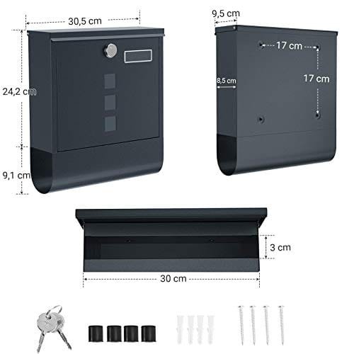 Songmics Mailbox, väggmonterad postbrev, avslutad lås med kopparkärna, antracitgrå 5 Songmics Mailbox, väggmonterad postbrev, avslutad lås med kopparkärna, antracitgrå - Bild 5