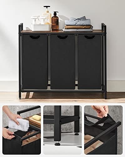 Vasagle tvättkorg, tvätthamper, tvättstersporter med 3 utdragbara svart 6 Vasagle tvättkorg, tvätthamper, tvättstersporter med 3 utdragbara svart - Bild 6