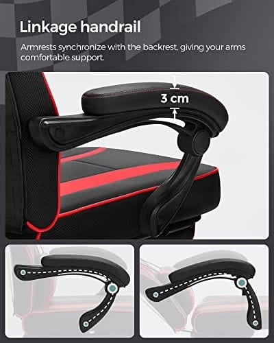 SONGMICS Racing Gaming Stol, Justerbar Kontorsstol med Fotstöd, Svart och Röd 6 SONGMICS Racing Gaming Stol, Justerbar Kontorsstol med Fotstöd, Svart och Röd - Bild 6